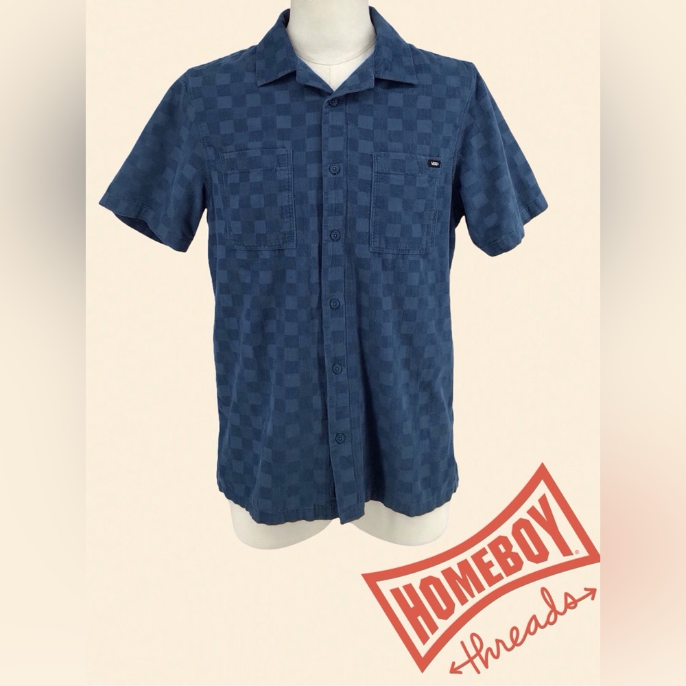Vans Blue Casual Button Down Shirt with Textured Design